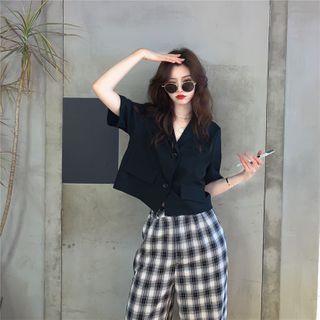 Short-sleeve Shirt / Plaid Wide Leg Pants