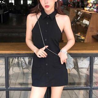 Button Front Halter Mini Dress