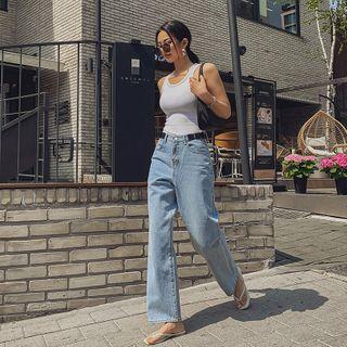 Buckled-trim Wide-leg Jeans