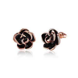 Fashion Elegant Plated Rose Gold Black Flower Stud Earrings Rose Gold - One Size