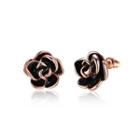 Fashion Elegant Plated Rose Gold Black Flower Stud Earrings Rose Gold - One Size