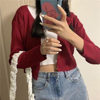 Plain Single Breasted Long-sleeve Cardigan