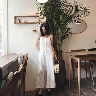 Pinstriped Wide Leg Strappy Jumpsuit