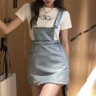 Bow-back Washed Denim Overall Dress
