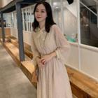 Lace Long-sleeve Midi Dress Almond - One Size