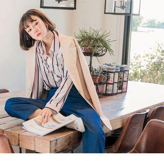 Long Sleeve Contrast Striped Blouse