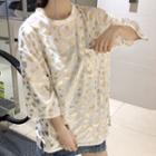 Elbow-sleeve Heart Patterned T-shirt