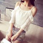 3/4-sleeve Lace Off Shoulder Lace Top