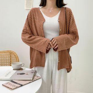 V-neck Drop-shoulder Stripe Cardigan