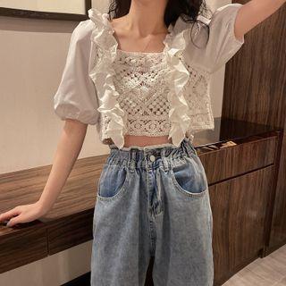 Short-sleeve Crochet Lace Cropped Blouse