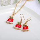 Set: Christmas Bell Dangle Earring + Pendant Necklace As Shown In Figure - One Size