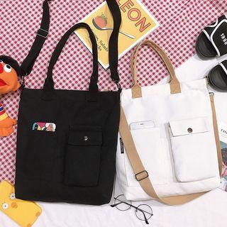Two-way Pocket Detail Canvas Tote Bag
