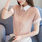 Lace Trim Short-sleeve Chiffon Shirt