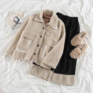 Turtleneck T-shirt / Fleece Panel Wide-leg Pants