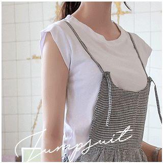 Spaghetti-strap Checked Cropped Jumpsuit
