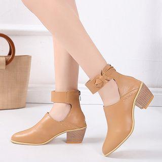 Faux Leather Pointed-toe Ankle Strap Boots