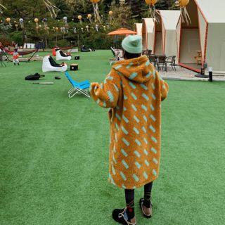 Patterned Sherpa-fleece Hoodie Dress