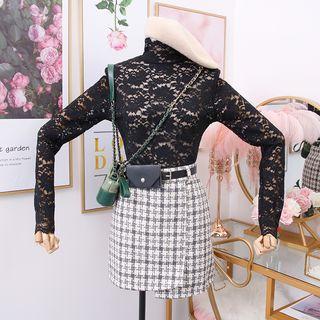 High-neck Sheer Lace T-shirt
