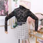 High-neck Sheer Lace T-shirt
