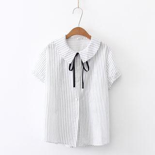 Short-sleeve Striped Blouse White - One Size
