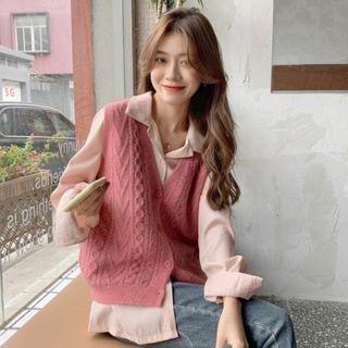 Shirt / Buttoned Cable Knit Vest
