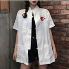 Short-sleeve Embroidered Frog Buttoned Jacket