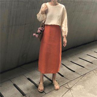 Plain Tie Back Blouse / Plain Midi Skirt