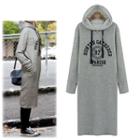 Print Drawstring Hooded Long-sleeve Dress