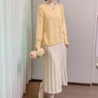 Set: Plain Sweater + Pleated Midi A-line Skirt
