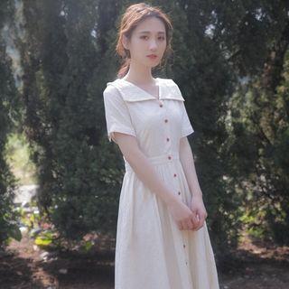 Short-sleeve Open-collar A-line Midi Shirtdress