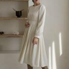 Pleated Tie-waist Corduroy Midi Dress