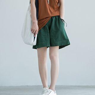 Contrast Stitch Wide Leg Shorts
