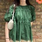 Puff-sleeve Plain Blouse Green - One Size