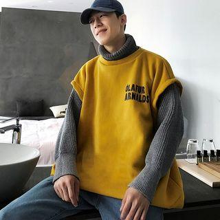 Mock Two Piece Knit Panel Lettering Pullover