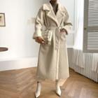 Lapelled Faux-shearling Coat With Sash