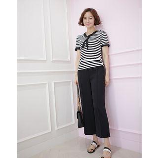 Tie-neck Stripe T-shirt