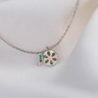 925 Sterling Silver Rhinestone Disc Pendant Necklace Silver - One Size