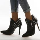Rivet Pointed High-heel Ankle Boots