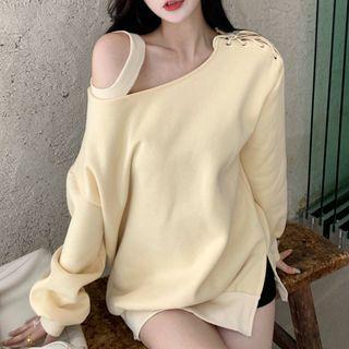 Plain Cold-shoulder Sweatshirt