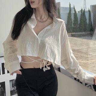 Tie-waist Crop Shirt White - One Size