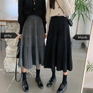 Patchwork Woolen A-line Skirt