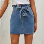 Tie-waist Mini Fitted Skirt