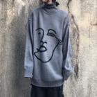 Face Print Turtleneck Sweater