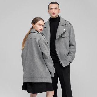 [lovb] Couple Woolen Moto Jacket