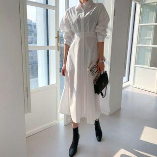 Puff-sleeve Flared Long Shirtdress