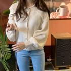 Punched Wide-collar Cardigan Light Beige - One Size