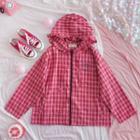 Plaid Hooded Jacket Plaid - Red & White - One Size