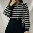 Striped Cropped Pullover Stripe - Gray & Black - One Size