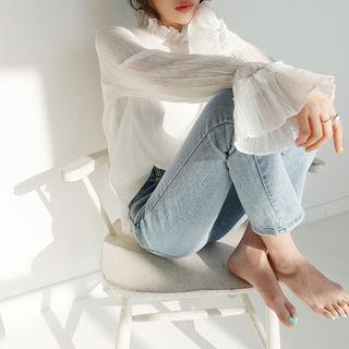 Flounced Sheer Blouse Ivory - One Size