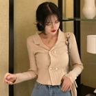 Double-breasted Long-sleeve Knit Top